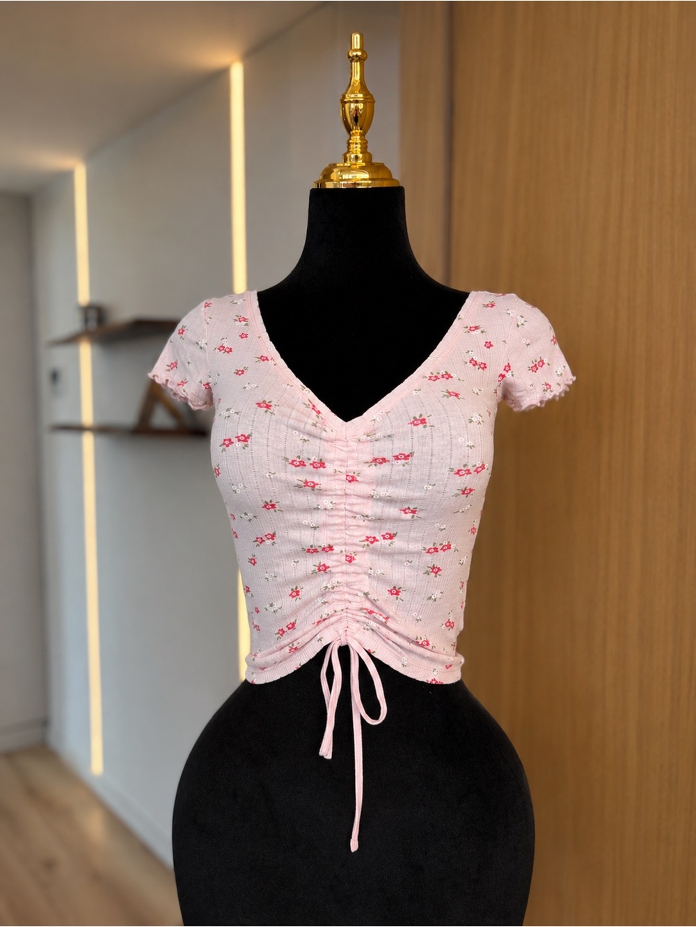 CKH Clockhouse Coquette Floral Ruched Baby Tee | Soft Girl Muse